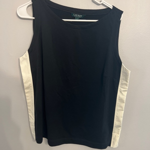 Ralph Lauren Women’s large Sleeveless Tank With White Sides Stretch‎ Black